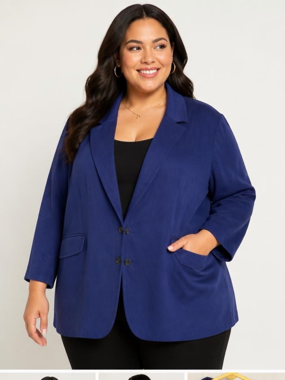 Eloquii Womens Blazer Plus Size 24 Navy Blue Pockets Double Button Long Line